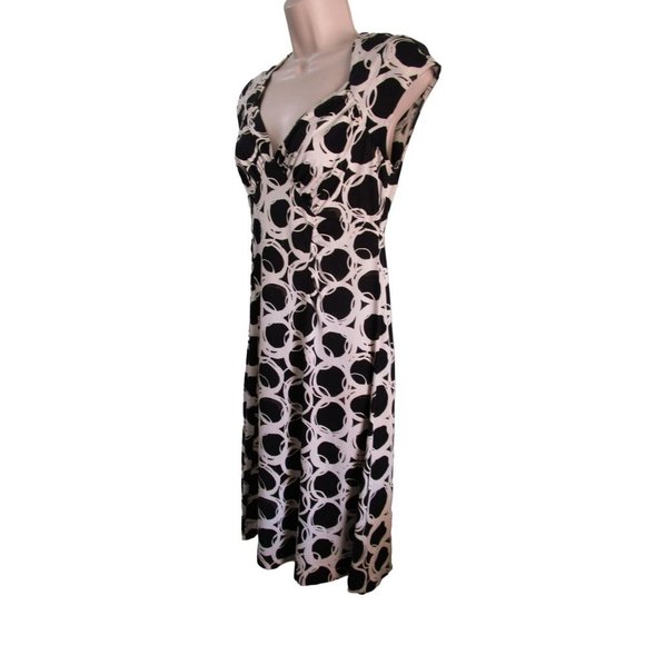 Banana Republic Silk Blend Jersey Abstract Fit Flare Dress Black White Sz S EUC - Picture 3 of 13